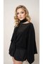 Women's Chenille Velvet Flowy Bohemian Blouse with Scarf Detail - Black - 2