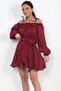 Women's Madonna Collar Shoulder Lace-Up Long Sleeve Lined Chiffon Satin Short Dress