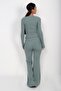 Women's Gold Buttoned Long Sleeve Blouse Elastic Waist Flared Pants 2-Piece Set - 4