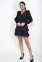 Women's Double-Breasted Collar Lined Waist Pleated Layered Sten Chiffon Short Dress