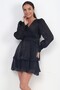 Women's Double-Breasted Collar Lined Waist Pleated Layered Sten Chiffon Short Dress - 3