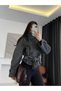 Double-Breasted Stand-Up Collar Short Coat with Belt - 2