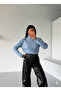 Baby Blue Thick Soft Textured Winter Cotton Turtleneck Fleece-Lined Slimfit High Neck Sweater - 3