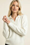 Women's Gray Soft Textured Polo Collar Crop Sweater - 4