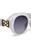 Women White Metallic Accent Round Sunglasses