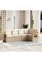 5 Piece Garden Sofa Set with Cushions Beige Poly Rattan