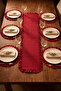 Burgundy Ruffled Runner and American Placemat Set – 7 Piece Stylish Tablecloth Set 120X40 cm - 3