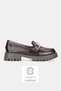 Women's Brown Patent Leather Genuine Natural Leather Size 36-41 Buckle Thick Heel Loafer Shoes
