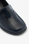 Navy Blue Patent Leather Genuine Leather Thick Heeled Women's Loafer Shoes - 5