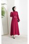 Pearl Detailed Crepe Hijab Evening Dress – Full Length Burgundy - 4