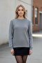 Women's Grey Crew Neck Long Sleeve Soft Textured Knit Sweater - Women's Sweater - 2