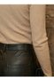 Women's Beige Color Corded Fabric Flexible Soft Half Fisherman High Neck Woven Slim Knitwear Sweater Body Blouse - 2