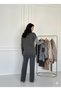 Women's Buttoned Leopard Print Wide Leg Soft Textured Gray Knitwear Set - 2