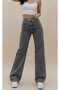 Women's Stretch Fabric Baggy Leg Denim Ice Blue Snow Wash Super High Waist Baggy Jeans