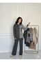 Women's Buttoned Leopard Print Wide Leg Soft Textured Gray Knitwear Set
