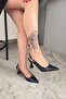 Women's Motto Navy Blue Patent Leather Pointed Toe Open Back 8 cm Heeled Shoes - 2