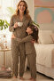Mother Leopard Print Pajama Set – Long Sleeve, Button Down, Cotton Blend - 3