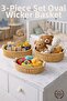 Set of 3 Oval Wicker Baskets with Wooden Handles - Multi-Purpose Decorative Organizer