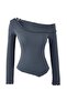 Antrasit Fitted/Vücuda Oturan Asimetrik Yaka Aksesuar Detaylı Fitilli Esnek Örme Bluz TWOSS26BZ00072 - 5