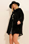 Black Double Pocket Buttoned Front Oversize Unlined Plush Jacket Alc-X11149 - 7