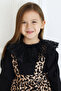 Girls' Helen Leopard Strap Dress Ruched Black Long Sleeve Blouse Set October 29 Show Outfit - 7