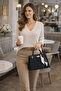 Nubuck Women's Hand and Shoulder Bag with Belt and Scarf on the Front