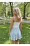White Crop Top Darkalıp Ribbed Strappy Square Neck Bustier - 5
