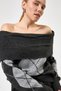 Anthracite - Light Gray Off-Shoulder Patterned Women's Knit Sweater 2123 - 6