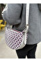 Half Moon Model Light Grey & Purple Genuine Leather Hand-Knitted Special Series, Shoulder Bag - 7