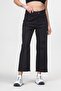 Women's Wide Leg Five Pocket Fringed Stretch Fabric Cotton Trousers Black - 2