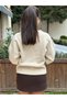 Women's Ecru V-Neck Soft Drop Shoulder Thick Sweater - 2