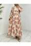 فستان مودال منقوش للنساء، بأزرار نصفية وأساور مطاطية، بلون زهرة الرمان - 3