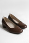 Genuine Leather Brown Low Heeled Square Toe Classic Stewardess Shoes - 3