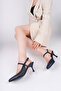 Genuine Leather Navy Blue Women's Heeled Leather Shoes Shn-1164 - 2