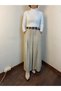 Italian Pleated Long Velvet Skirt with Belt Detail Italian Design - 2