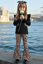 Girl's Black Ruffle Bodysuit Leopard Spanish Pants and Bandana Bottom Top Set - 2