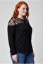 Women's Plus Size Transparent Tulle Detail Black Blouse - 3