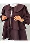 Baby Collar Lace-Up Front Layered Skirted Kimono - Plum - 4