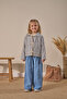 Bowknot Detailed Striped 3-Piece Girls' Top and Bottom Set Indigo