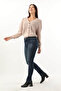 Women's Mid-Waist Jean Pants Navy Blue Slim Fit Narrow Leg - 3