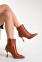 Women's Tan Crocodile Patent Leather Pointed Toe 9.5 cm Heel Boots Offer a Stylish and Modern Posture - 2