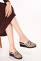 Women's Genuine Leather Wedge Heel Sabo Slippers Özl.906Yt Beige Leopard