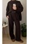 Belted High Waist Brown Fabric Palazzo Pants - 3