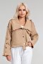 Women's Power Stretch Fabric Cotton Fabric Coat with Snap Fasteners on the Sleeves and Front, Camel - 2