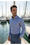 Blue Herringbone Patterned Slim Fit French Double Cuff Shirt - 4