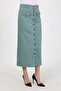 Full Buttoned Hem Pocket Hijab Skirt Antique Turquoise Green - 2