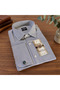 Blue Herringbone Patterned Slim Fit French Double Cuff Shirt - 6