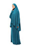 Practical Two Pieces Cotton Bat Sleeve Organic Hijab Prayer Dress with Headscarf - Light Petrol
