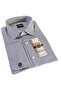 Blue Herringbone Patterned Slim Fit French Double Cuff Shirt - 5