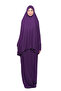 Practical Two Pieces Cotton Bat Sleeve Organic Hijab Prayer Dress with Headscarf - plum